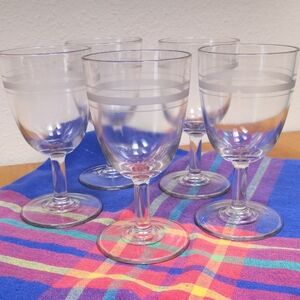 VTG Art Deco Clear Water Goblet Wine Glasses (5)